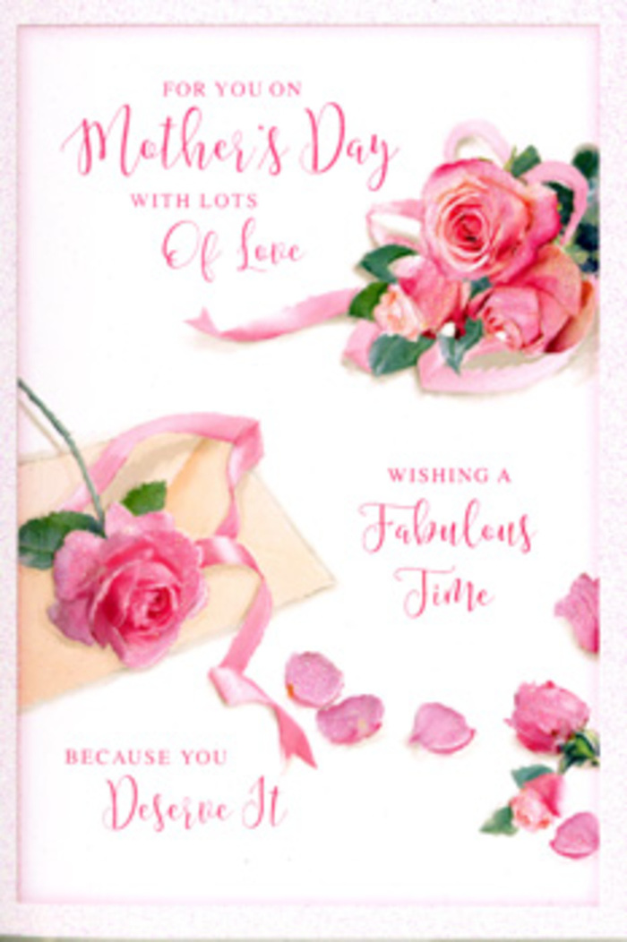 The Mother's Day card depicted here is a gentle study in pinks and whites, with roses arranged across the design like a hand-tied bouquet laid carefully on a table in a Limehouse townhouse. At the forefront, a cluster of fully opened pink roses dominates the composition, their petals richly layered and softly curled, each bloom painted with subtle variations of colour from pale blush to deeper rose and soft berry tones. The petals appear velvety and tender, with delicate shading that suggests both softness and volume, as though they could be lightly brushed with fingertips. Surrounding the main roses, a scattering of smaller blooms and individual petals stretches across the card's white background. Some petals lie flat, others tilt at slight angles, catching the imagined light and creating tiny islands of shadow that give the illustration a lifelike sense of depth. A slender ribbon in a muted pastel shade weaves among the flowers, looping around the largest bouquet and trailing off to one side, reminiscent of the careful finishing touches a florist might add just before sending an arrangement out for delivery around Limehouse and the nearby docks. Flowing, handwritten-style lettering spreads across the upper portion of the card, conveying affectionate Mother's Day sentiments in an elegant cursive that echoes the curves of stems, petals, and ribbon. The overall atmosphere is one of quiet celebration and appreciation, like the peaceful moment when a mother opens her card at the breakfast table, with fresh flowers nearby and the soft light of a Thames-side morning filtering in through the window.