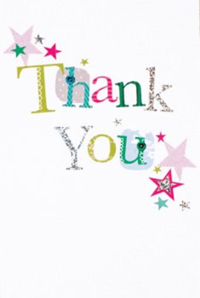 Graced with a contemporary flair, this thank you card for Limehouse exudes understated exuberance. Letters line up across the center, each with a unique personality-some joyful and swirled with whimsical patterns, others refined in their classic curves. Imbued with hues that nod to Limehouse's mix of canal-sides and cultural vibrancy-fuchsia, turquoise, and flashes of metallic silver-these letters become miniature works of art. Surrounding the message, clusters of starbursts, some striped in blush pink and others dipped in silvery blue, enliven the space much like the movement of light on Limehouse Cut in the early morning. The layout is airy, with ample white space providing balance, making both composition and message equally memorable. There's a feeling of lightness and heartfelt sophistication here-a design that can bridge casual and special occasions alike. Whether accompanying a bouquet to mark appreciation along Narrow Street or a thoughtful note sent across Limehouse Basin, this card radiates the spirit of gratitude, as uplifting as the freshest blooms delivered by a dedicated local florist.